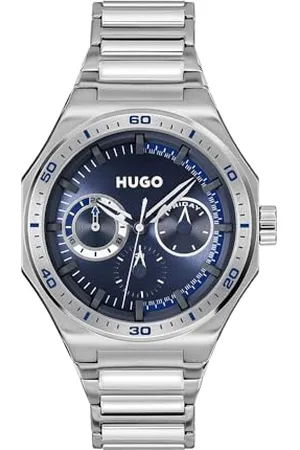 HUGO BOSS Analogowy wielofunkcyjny zegarek kwarcowy dla mężczyzn #Grail Sport Collection ze srebrną bransoletką ze stali nierdzewnej - 1530400, NIEBIESKI, Jeden rozmiar