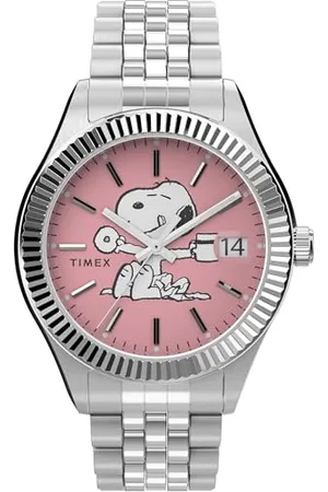 Timex Peanuts zegarek damski 36 mm – srebrna bransoletka ze stali nierdzewnej, różowa tarcza, koperta w kolorze srebrnym, TW2V47400