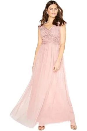 Little Mistress Damska sukienka maxi z różową koronką, , 36