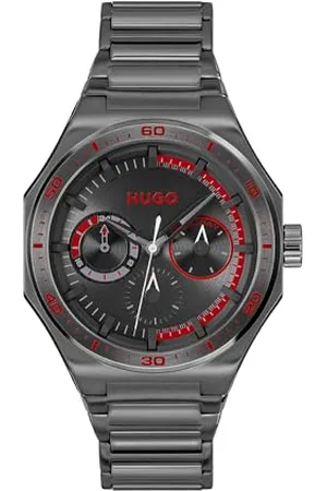 HUGO BOSS Analogowy wielofunkcyjny zegarek kwarcowy dla mężczyzn #Grail Sport Collection z szarą bransoletką ze stali nierdzewnej - 1530401, Czarny, Jeden rozmiar