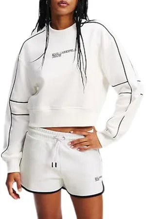 Karl Lagerfeld Luźna bluza Crop Piping Sweat, damska, biała, bluza, , XL