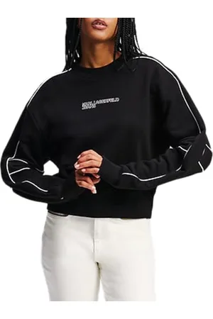 Karl Lagerfeld Luźna bluza Crop Piping Sweat, damska, czarna, bluza, , XL