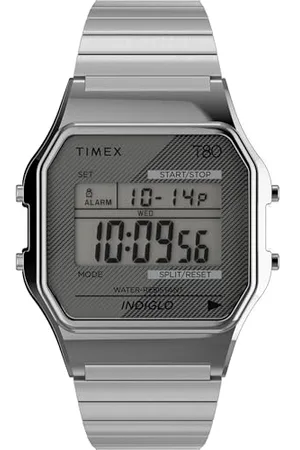 Timex T80 zegarek uniseks 34 mm – pasek rozszerzający ze stali nierdzewnej, tarcza cyfrowa, koperta w kolorze srebrnym, TW2R79100