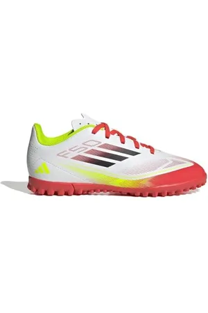 adidas Uniseks - dzieci F50 CLUB Football boots Turf Kids, Cloud White/Core Black/Solar Yellow, 35 EU