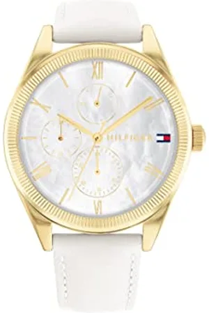 Tommy Hilfiger Analogowy Zegarek Kwarcowy Wielofunkcyjny dla Kobiet z Białym Skórzanym Paskiem, 1782594