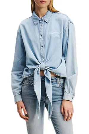 Karl Lagerfeld Denim Wrap Shirt, Women, Blue, Blue, , L