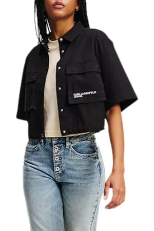 Karl Lagerfeld Utility Blouse, Women, Black, Blouse, , L