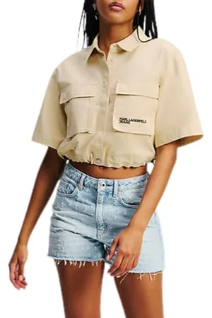 Karl Lagerfeld Utility Blouse, damska, brązowa, bluza, , S