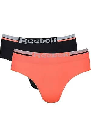 Reebok Damskie majtki bezszwowe w kolorze czarnym i pomarańczowym | bielizna fitness z technologią odprowadzania wilgoci | rozciągliwa i wygodna – opakowanie 2 sztuk, , XS
