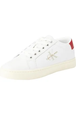 Calvin Klein Jeans Męskie trampki CLASSICCUPLOWLACEUP LTH ML Cupsole, jasny biały/kremowy biały/granatowy, 45 EU, , 43 EU