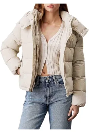 Calvin Klein Damska krótka matowa kurtka puchowa z kapturem, , L