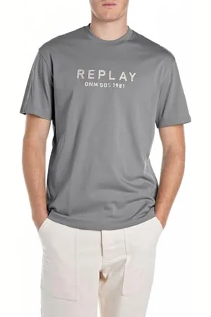 Replay Męski t-shirt z bawełny relaxed fit, , S