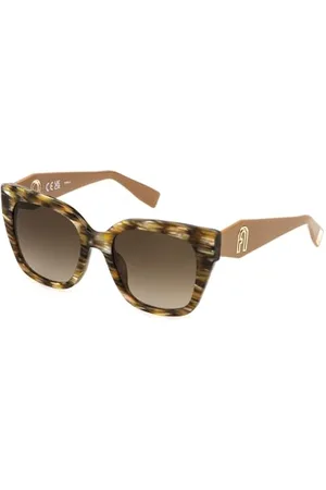 Furla Okulary przeciwsłoneczne SFU812 błyszczące paski brązowe 53/20/140 damskie, , 53/20/140