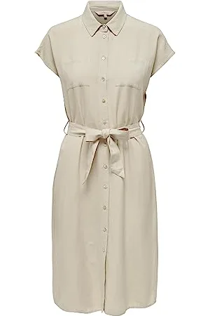 ONLY Bestseller A/S Damska ONLKERRY SS Len Shirt Dress PNT NOOS sukienka, Oatmeal, M, , M