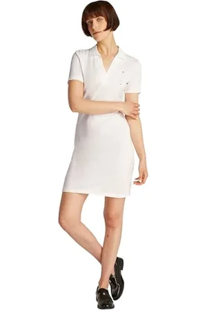 Tommy Hilfiger Damska SLIM OPEN NK POLO SUKIENKA SS WW0WW42567, biała, XXXL, , 3XL