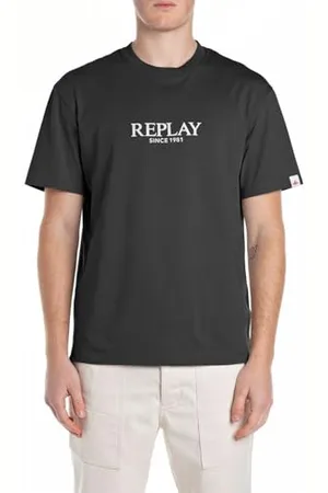 Replay Męski t-shirt z bawełny relaxed fit, , XXL