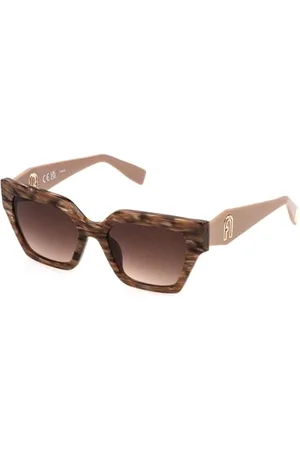 Furla Okulary przeciwsłoneczne SFU811 błyszczące paski brązowe 54/19/140 damskie, , 54/19/140