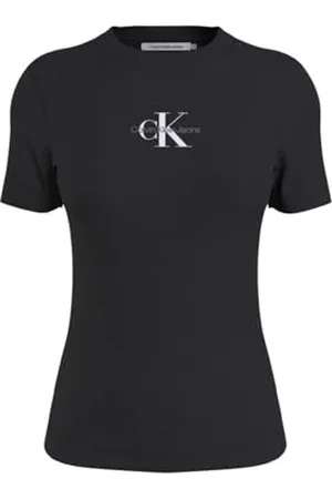 Calvin Klein Jeans Damska koszulka Monologo Slim Fit S/S Knit Tops, , XXS