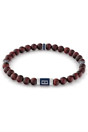 Tommy Hilfiger Herren Armband mit braunen Perlen aus Holz, Gummiband, mit Detail aus Edelstahl, Maße: Länge: 18 cm, 2790324