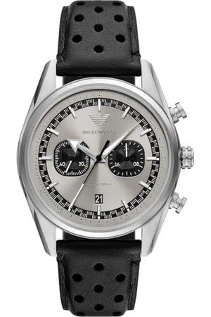 Emporio Armani Zegarek dla mężczyzn, 2 tarcze podrzędne, mechanizm chronografowy i rozmiar koperty 43 mm z bransoletką ze stali nierdzewnej, skóry lub silikonu, , 42MM, Pasek