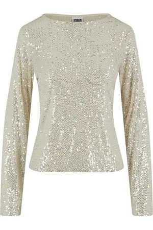 Urban classics Damska koszulka z długim rękawem Ladies Sequins Longsleeve, damska koszulka z długim rękawem z cekinami, regularny krój, rozmiary XS-5XL, , M