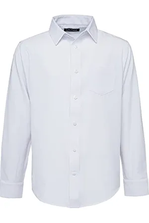Nautica Mens School Uniform Long Sleeve Performance Oxford Button-down Button Down Shirt, White, Large US