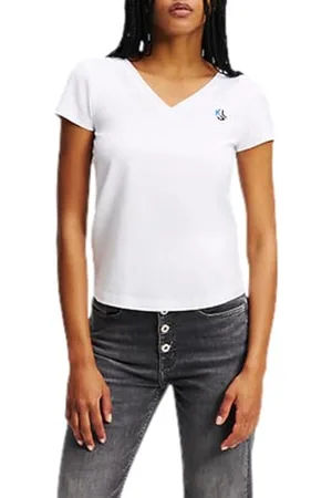 Karl Lagerfeld Koszulka damska Slim Neck Tee, biała, , XL