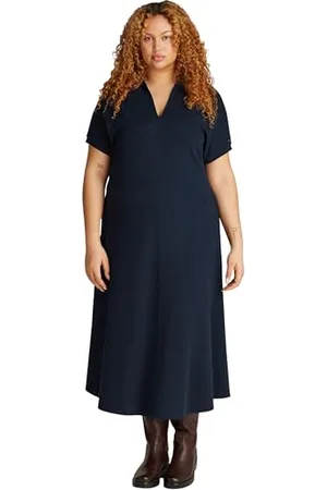 Tommy Hilfiger Damska sukienka midi CRV LYOCELL OPEN-NK WW0WW46075, niebieska, 50, , 50
