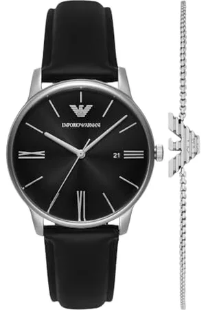 Emporio Armani Zegarek dla mężczyzn, kwarcowy ruch i 42 mm Case Size with Stainless Steel, Leather or Silicone Strap, szary (Graphit), 39MM, Pasek