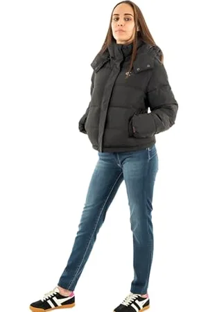 Calvin Klein Jeans Damska kurtka puchowa, MATTE MONOLOGO ND, KRÓTKA PUFFER J20J224119, czarna, XS, , XS