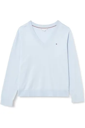 Tommy Hilfiger Damska koszulka CRV CO STITCH LS V-NK SWT WW0WW46079, niebieska, 50, , 50