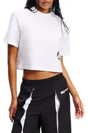 Karl Lagerfeld Reg Cropped Monogram Tee, Women, White, T-Shirt, , L
