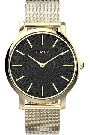 Timex Zegarek damski Trend 34 mm - bransoletka w złotym odcieniu szybkie uwalnianie czarna tarcza etui w złotym odcieniu TW2Y07100