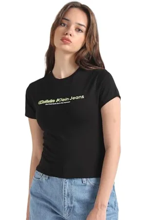 Calvin Klein Jeans Dopasowana koszulka damska z sloganem S/S T-shirty, , XS