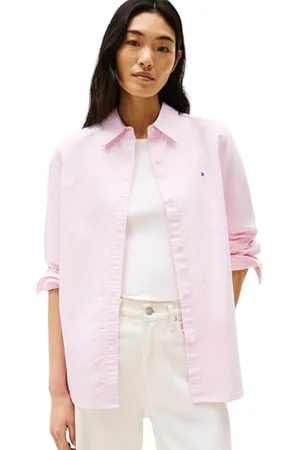 Tommy Hilfiger Damska koszula Oxford WW0WW46111 o luźnym kroju, Różowy (Classic Ithaca Stp/Mid Pink), 40