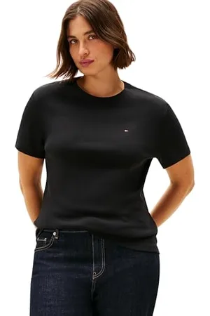 Tommy Hilfiger Koszulka damska CRV Slim Cody C-NK SS WW0WW45363 S/S, czarna, 52, , 52