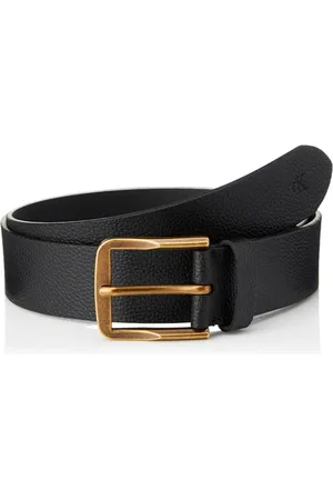 Calvin Klein Jeans Męski pasek klasyczny płaski skórzany, czarny (czarny/antyczny mosiądz), 110 cm, Czarny, 110