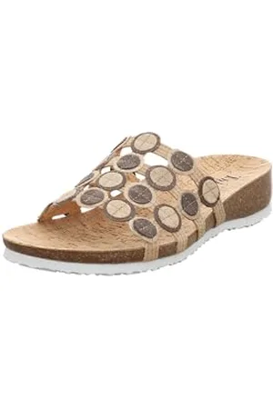 Think! Damen JULIA chromfrei gegerbte nachhaltige Pantolette, LINEN/KOMBI 4010