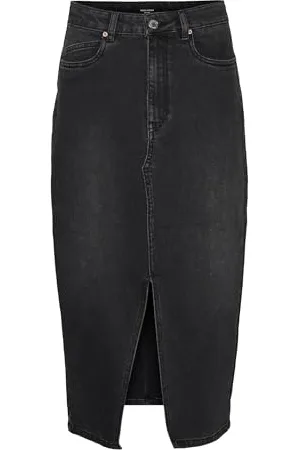 VERO MODA Women Skirt Maxi Denim Skirt Calf-length Slit, Colours: , Size:XS