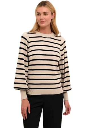 Kaffe Damski sweter lekki dzianina w paski dekolt regularny krój długie rękawy, , XL