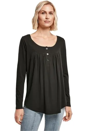 Urban classics Damska wiskoza zapinana na guziki z długim rękawem XS Black, , XS