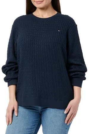 Tommy Hilfiger Damski sweter CRV CO CABLE C-NK LS WW0WW46080, niebieski, 46, , 72