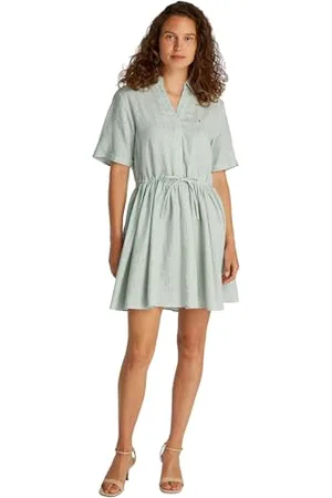 Tommy Hilfiger Damska krótka sukienka ESS LINEN S/S WW0WW44672, zielona, 46, , 72