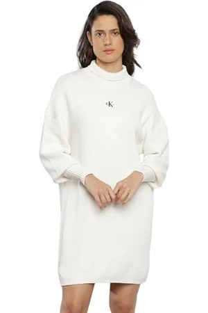 Calvin Klein Jeans Damska sukienka swetrowa z tkaną etykietą, , XS