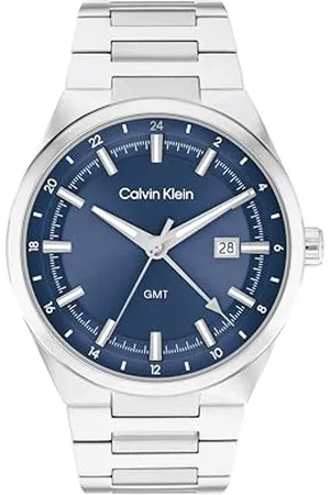 Calvin Klein 3-ręczny zegarek kwarcowy z kalendarzem dla mężczyzn kolekcja DISTINGUISH ze srebrną bransoletką ze stali nierdzewnej - 25200488, NIEBIESKI, Jeden rozmiar