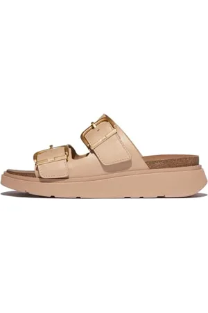 FitFlop Damskie skórzane klapki z klamrą GEN-FF dwupaskowe, beżowe, 4 UK, , 37 EU