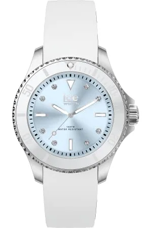 Ice-Watch ICE steel White pastel blue - Damski srebrny zegarek z silikonowym paskiem - 020365 (Small)