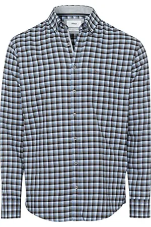 Brax Męska koszula w stylu Daniel C Light Flanell Check w kratkę, koszula flanelowa z kołnierzem button-down, z rowkiem laskowym, S