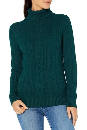 Amazon Damski sweter z golfem wędkarskim (dostępny w rozmiarze plus), zielony (leśny zielony, rozmiar L