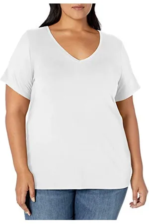 Amazon Damski T-shirt z krótkim rękawem z dekoltem w serek, , 4XL, duże rozmiary